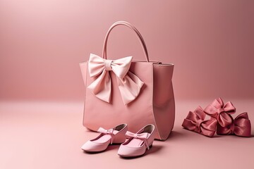 Elegant Pink Shopping Bag with Tiny Clothes Outfit: Reinventing Spring Fashion Style: Generative AI