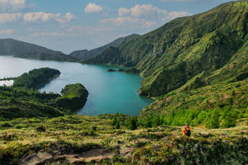 Lagoa do Fogo is a crater lake within the Agua de Pau Massif stratovolcano in the center of the...