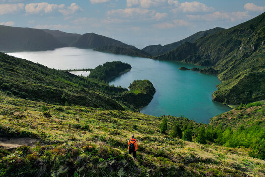 Lagoa do Fogo is a crater lake within the Agua de Pau Massif stratovolcano in the center of the island of Sao Miguel in the Portuguese archipelago of the Azores