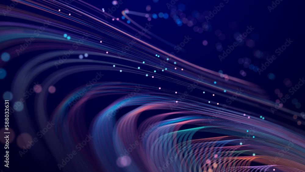 Poster Abstract wave of sound particles. Equalizer for music. Signal transmission. 3d rendering.
