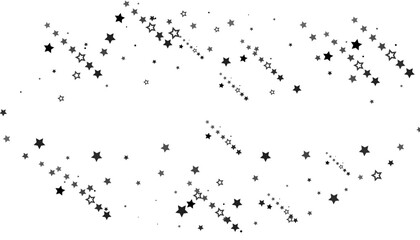 Flying confetti stars. Black, white colours. Festive background. Black stars on white background. Design element. Vector illustration, eps 10.