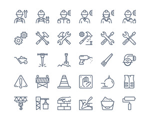 Simple set of Construction icon set. Contains such Icons as Builders, Building tools, Building signage, Building work.