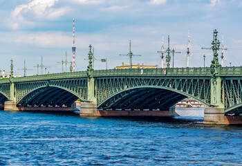 Fototapeta na wymiar Troitskiy (Trinity) bridge over Neva river, Saint Petersburg, Russia