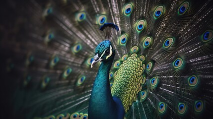 Fototapeta na wymiar a peacock displaying its feathers with its tail feathers spread out. generative ai