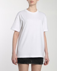 women's t-shirt on a model on a white background isolated