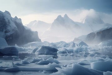 Fototapeta na wymiar a group of icebergs floating in a body of water. generative ai