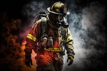 Fototapeta premium Male firefighter in action