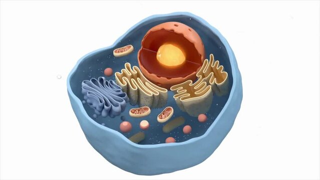 Internal structure of an animal cell, 3d rendering. Section view
