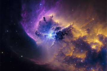 Obraz na płótnie Canvas Glowing nebula with stars. Fantasy galaxy generative AI background