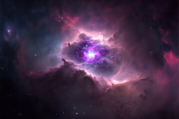 Obraz na płótnie Canvas Purple, red and blue space with stars. Fantasy galaxy generative AI background