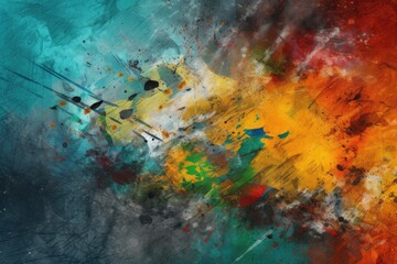 Fototapeta na wymiar abstract background image using a mix of textural elements, such as brush strokes and splatters, in a complementary color scheme Generative AI