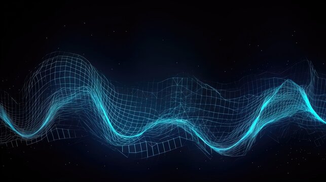 Cyber flux de donn&eacute;es volumineuses. Champs de donn&eacute;es de la blockchain. Flux de connexion de la ligne r&eacute;seau. Concept de technologie AI, communication num&eacute;rique, recherche scientifique, ondes musicale