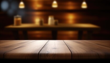 Dark rustic living room with empty table for product display. Generative AI