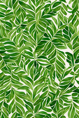 vertical watercolor background of green leaves, deciduous summer background of branches in watercolor technique, generative ai