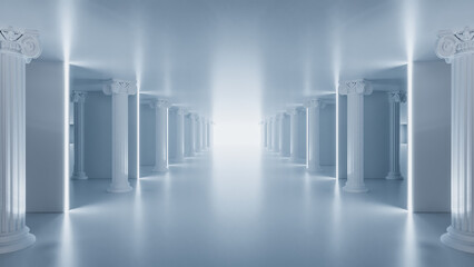 abstract tunnel with columns, Corridor of columns, 3D render