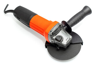Angle grinder with abrasive disk isolated on a white background