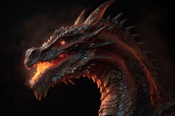 The Burning Eyes of an Ancient Dragon: A Majestic Warrior in Fantasy Mythology. Generative AI