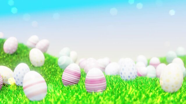 Easter Basket On Grass is motion footage for festival films and cinematic in religion scene. Also good background for scene and titles, logos.