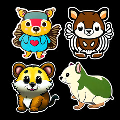 Fototapeta premium Cute animal sticker dog mouse fox cat with outlined isolated to print. Generative AI.