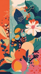 Fleurs, fruits et plantes couleurs abstraites