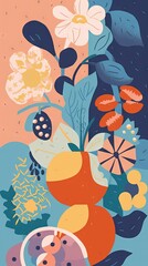 Obraz na płótnie Canvas Fleurs, fruits et plantes couleurs abstraites