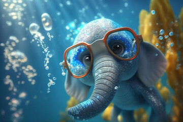 Adorable Little Elephant Dives Underwater with a Snorkel Mask
