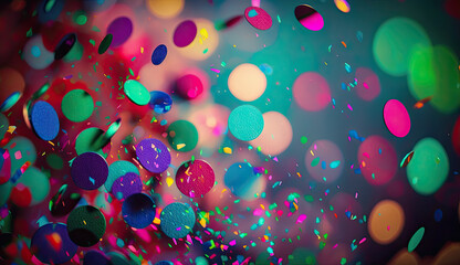 Obraz na płótnie Canvas Festive Bokeh Background with Colorful Confetti for Carnival Celebration Created Using Generative Ai