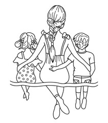 Mother with Son and Daughter. Mom of Boy and Girl. Vector illustration.