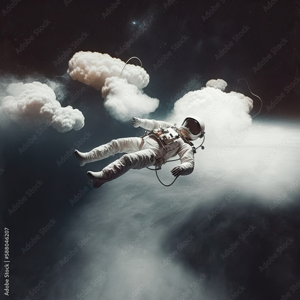 Wall mural astronaut floating in space lofi album cover art - minimal, surrealism and abstract photography crea