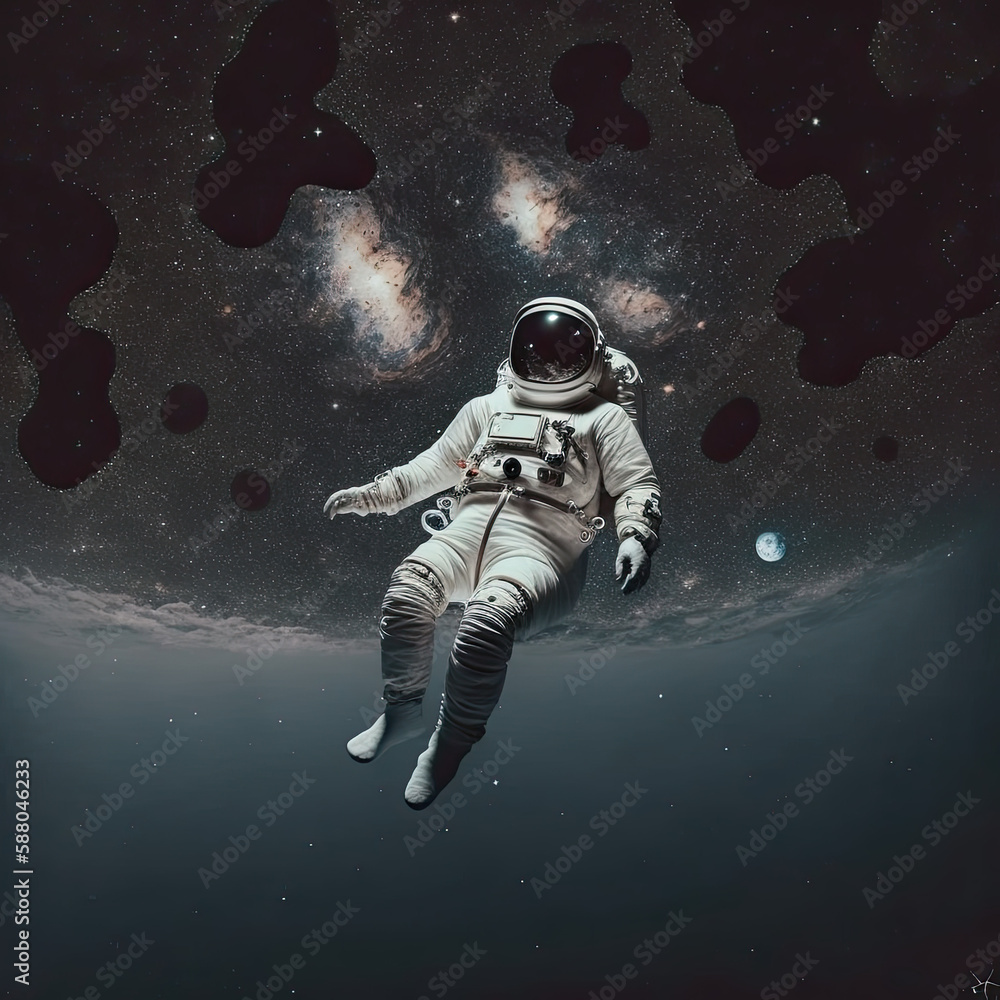 Wall mural astronaut floating in space lofi album cover art - minimal, surrealism and abstract photography crea