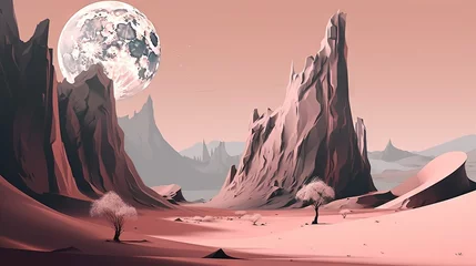 Foto auf Acrylglas Lachsfarbe Paysage monochrome de dunes de sable sur une planète semblable à Mars.