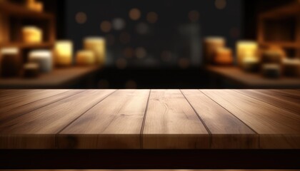 Dark rustic living room with empty table for product display. Generative AI