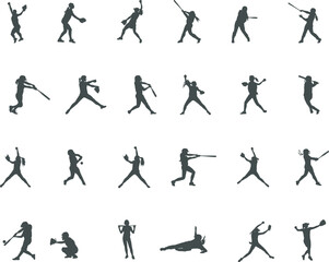 Softball player silhouettes, Softball silhouette, Softball player SVG, Softball player vector -V02