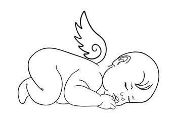 Sleeping Baby Angel. Baby loss memorial. Vector illustration.