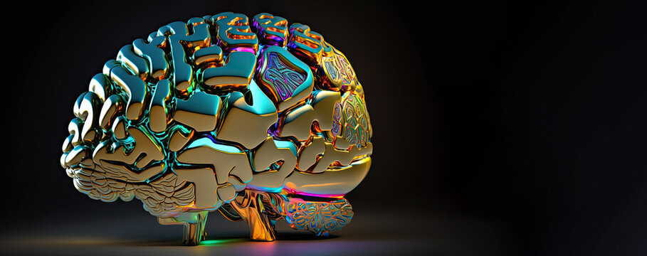 Banner with close up of a golden brain included  technology, artifical intelligence concept,