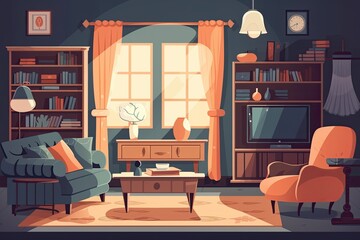 cozy living room with modern furniture and entertainment center. Generative AI