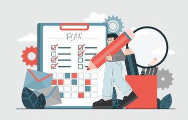 Businessman Working With Checklist, E-mail And File,Vector, Illustration