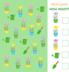 Educational math game for kids. Bright illustration with flowers.