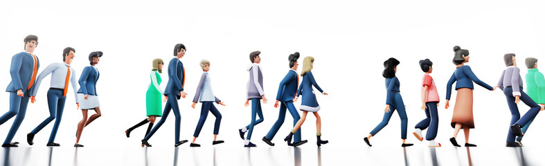 Lots of business people walking together. 3D rendering illustration