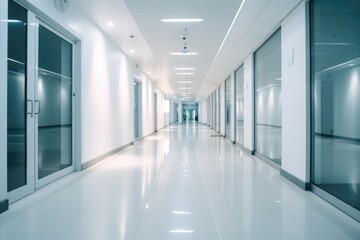 modern hallway with glass doors and natural light. Generative AI