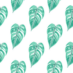Fototapeta na wymiar Jungle leaf seamless wallpaper. Decorative tropical palm leaves seamless pattern. Exotic botanical texture. Floral background.