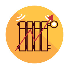 Radiator with growing arrow on white background. Concept of rising prices