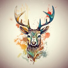 deer head illustration watercolour style watercolor tribal tattoo created with generative ai