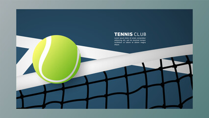 Tennis ball on white line on tennis green court vector with copy space foe text , Illustrations for use in online sporting events , Illustration Vector  EPS 10