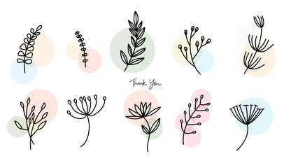 Minimalist handwritten flower leaf set isolated on white background ,Vector illustration EPS 10