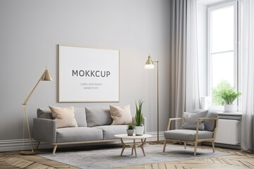 modern living room with a chic gray couch and two stylish chairs. Generative AI