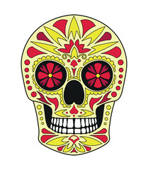 Colorful skull for the day of the dead. Illustration in the Mexican style for creating sticker, tattoo, print.