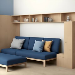 modern living room with relaxing blue sofa, generate ai