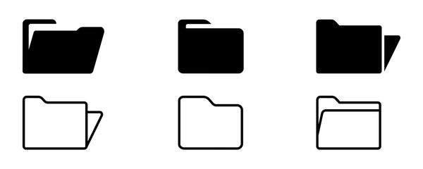Set of folders vector icons. Black linear open folder. Folder for storage document and file. Vector 10 Eps.