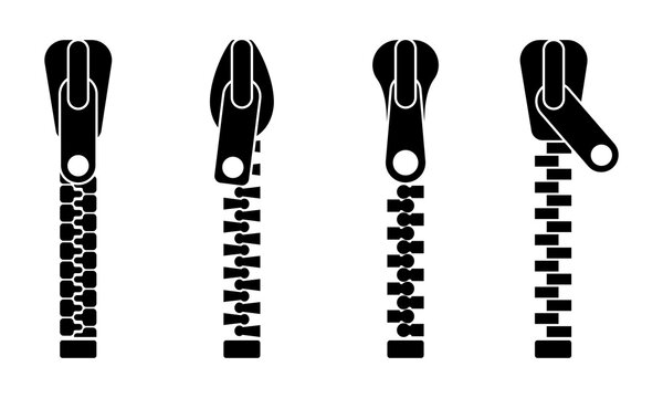 Set of zipper vector icons set. Black silhouette with closed zipper. Closure fastener.